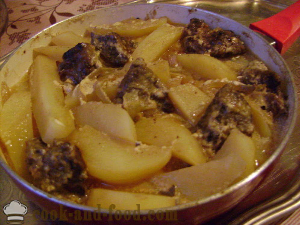 Potato stew with beef liver - how to cook a stew of potatoes with the liver in a frying pan, a step by step recipe photos