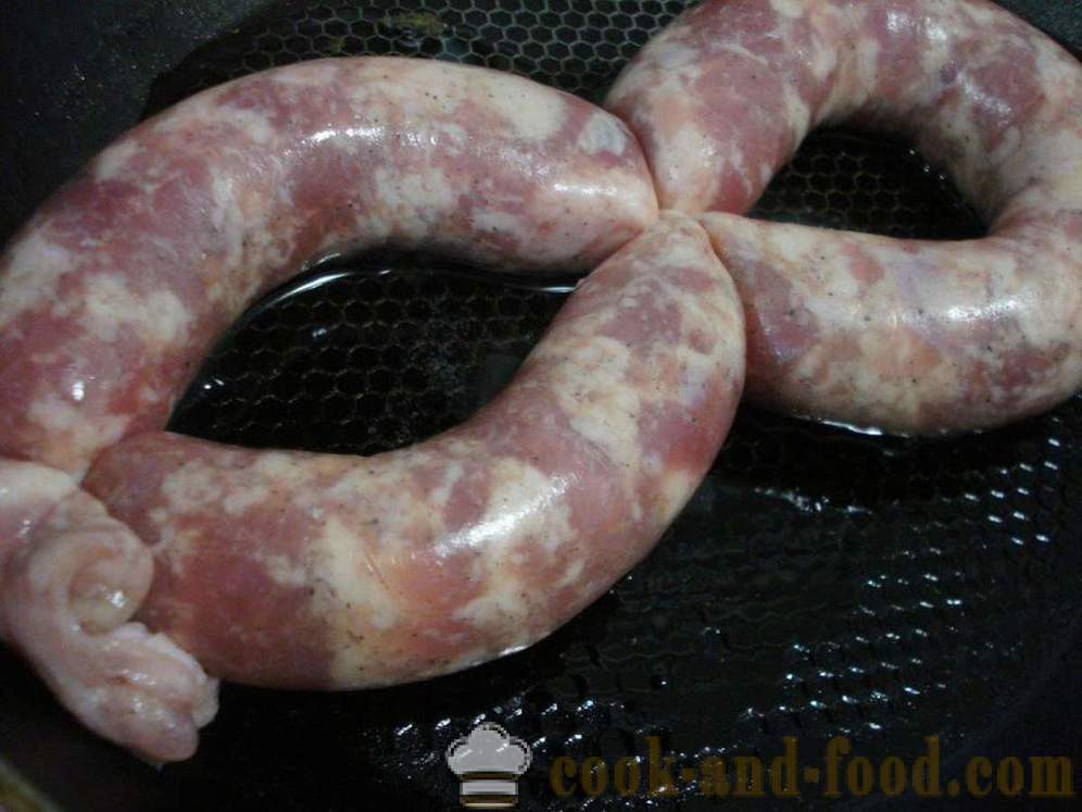 Homemade sausages in a pan - like homemade sausages frying in a pan, with a step by step recipe photos