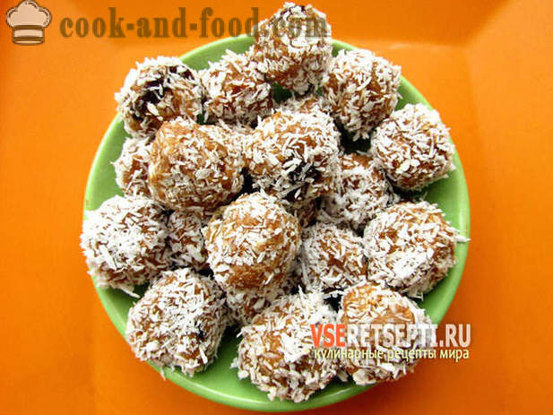 Recipe sweets from coconut with condensed milk and raisins