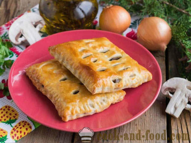 Puff puff pastry with mushrooms and onions