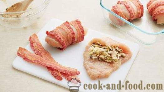 Stuffed chicken breast with mushrooms wrapped in bacon