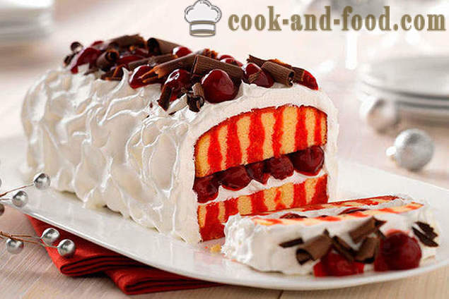 Cherry cake with cream and icing
