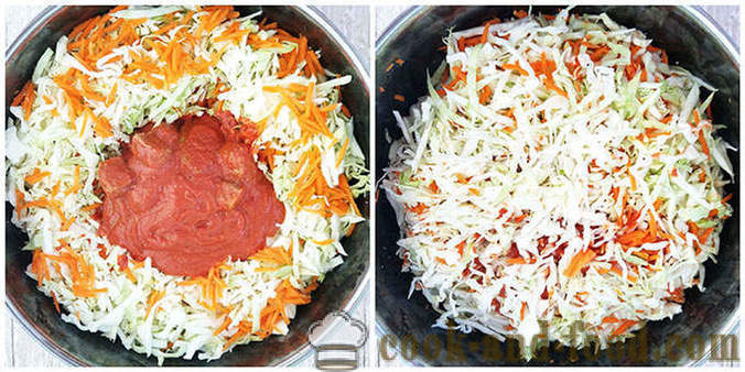 Braised cabbage with meat in the oven