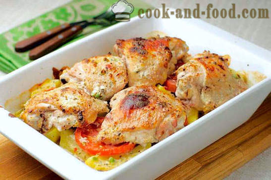 Chicken meat with potatoes baked in the oven