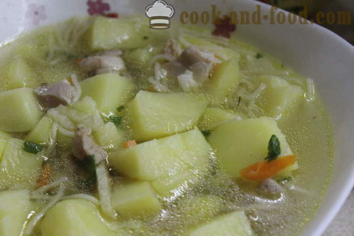 Vermicelli soup with chicken and potatoes - how to prepare a delicious potato soup with noodles and chicken, with a step by step recipe photos
