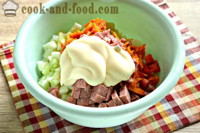 Korean salad of carrots and bell peppers, potatoes and sausage - how to make a salad of Korean carrots and peppers, a step by step recipe photos