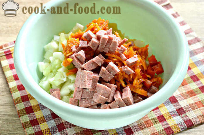 Korean salad of carrots and bell peppers, potatoes and sausage - how to make a salad of Korean carrots and peppers, a step by step recipe photos