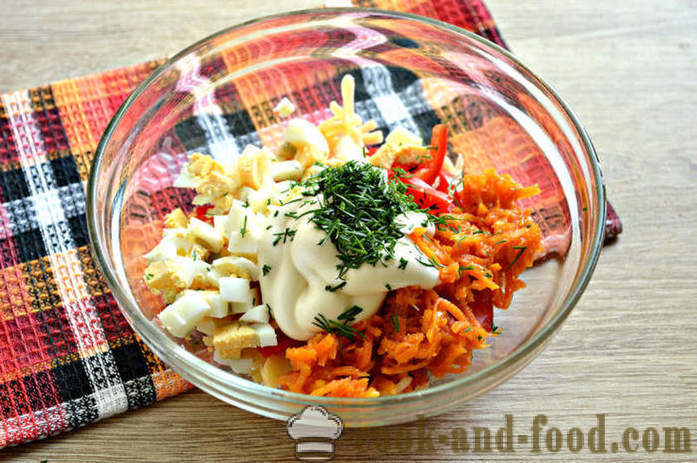 Cheese salad with cherry tomatoes, egg and carrot in Korean - how to make cheese salad, a step by step recipe photos