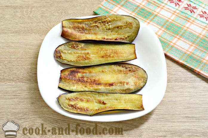 Lenten Eggplant rolls stuffed with vegetables - how to make rolls of fried eggplant stuffed, step by step recipe photos