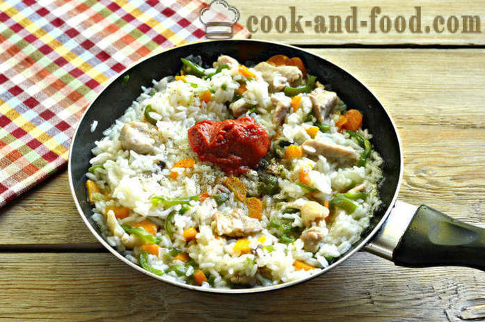 Rice with vegetables and chicken - both delicious chicken cook rice in a frying pan, a step by step recipe photos