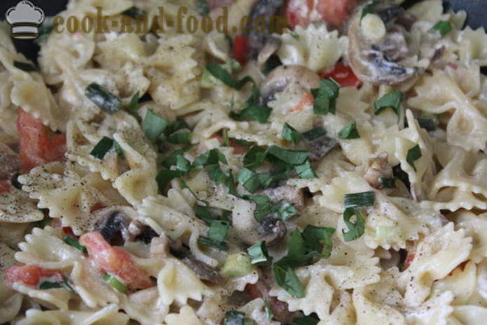 Pasta with tomatoes, basil and mushrooms - how to cook a mushroom pasta with basil and tomatoes, a step by step recipe photos