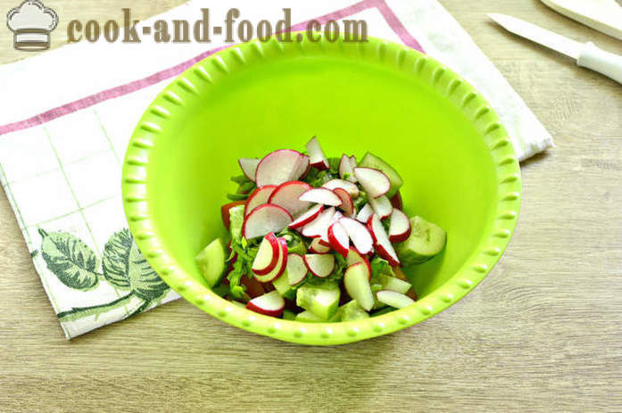 Mayonnaise salad with radish and tomato - how to make a salad of radishes and tomatoes, a step by step recipe photos