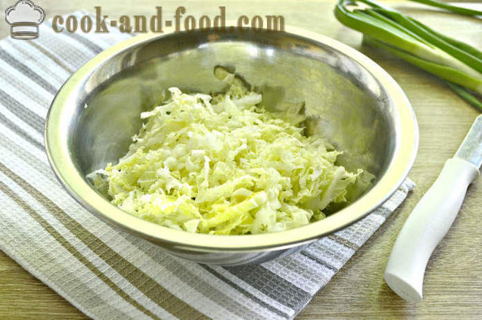 Mayonnaise salad with Chinese cabbage and sausage - How to prepare a salad with Chinese cabbage with egg, a step by step recipe photos