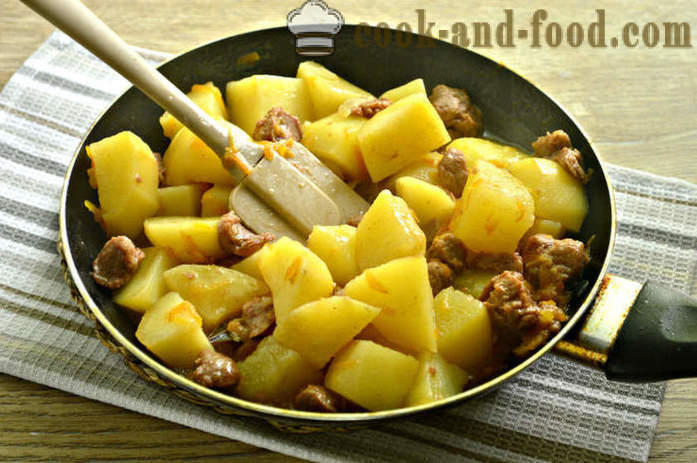 Stewed potatoes with stewed meat in a frying pan - how to cook potatoes with corned beef, a step by step recipe photos
