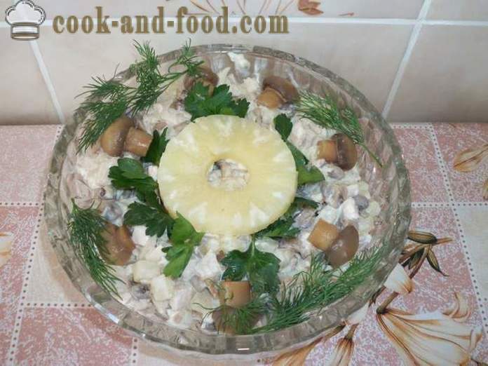 Chicken salad with pineapple and mushrooms - how to make chicken salad with pineapple and mushrooms, a step by step recipe photos