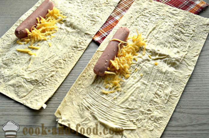 Sausages in pita bread with cheese and mayonnaise - how to make sausage in pita bread, a step by step recipe photos