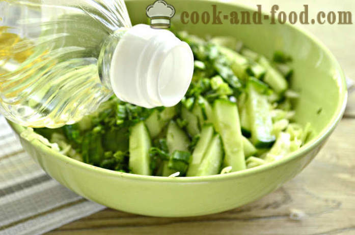 Simple salad of cabbage and cucumber with vinegar - how to make a delicious salad of fresh cabbage and cucumber with a step by step recipe photos