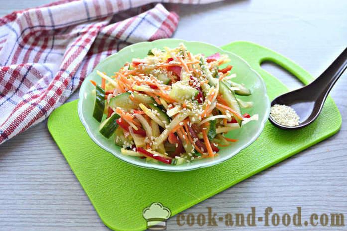 Fresh vegetable salad with sesame - how to make a salad with sesame seeds and vegetables, with a step by step recipe photos
