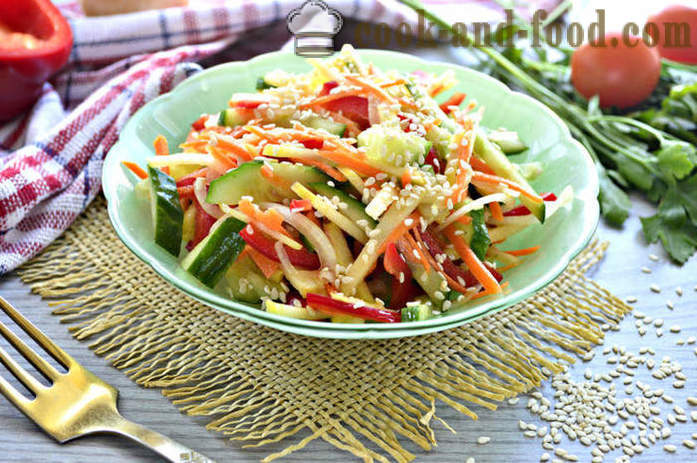 Fresh vegetable salad with sesame - how to make a salad with sesame seeds and vegetables, with a step by step recipe photos