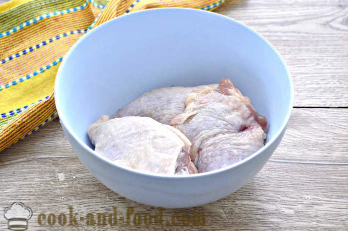 Baked chicken thighs in the oven - how to cook the chicken thighs in a sleeve with a crust, a step by step recipe photos