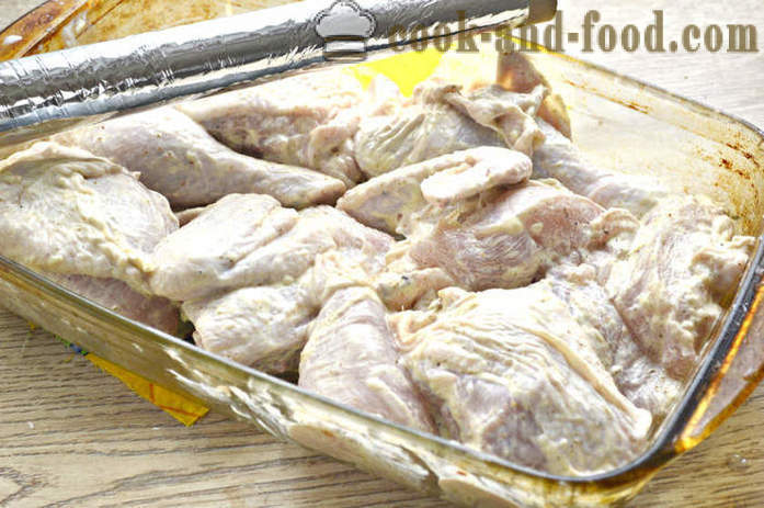 The chicken pieces in the oven - like baked chicken in mayonnaise, a step by step recipe photos