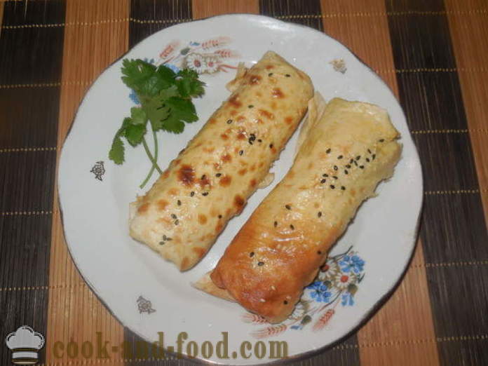 Delicious rolls of pita bread with potatoes and sausage - How to prepare rolls of pita stuffed, step by step recipe photos