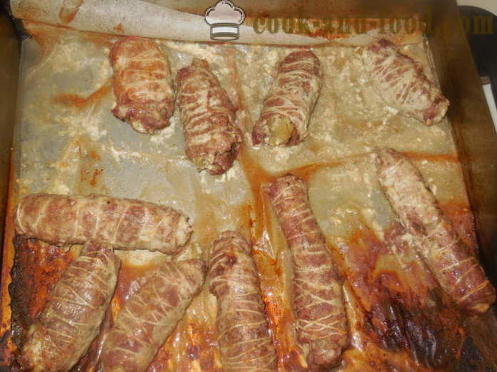 Meat fingers stuffed in the oven - how to make meat pork fingers, step by step recipe photos