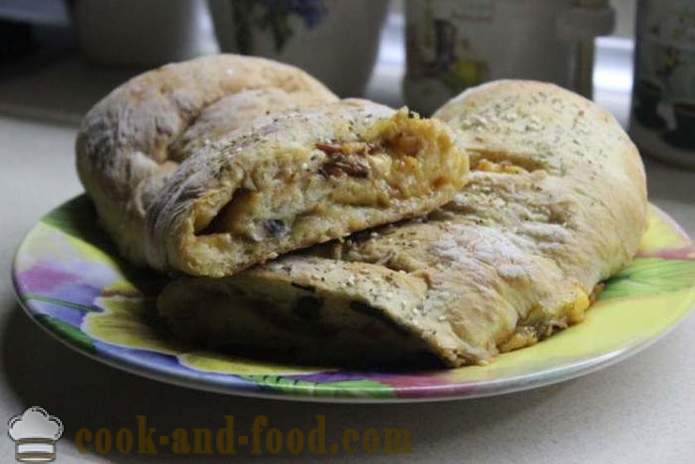 Stromboli - pizza roll of leavened dough, how to make pizza in a roll, a step by step recipe photos