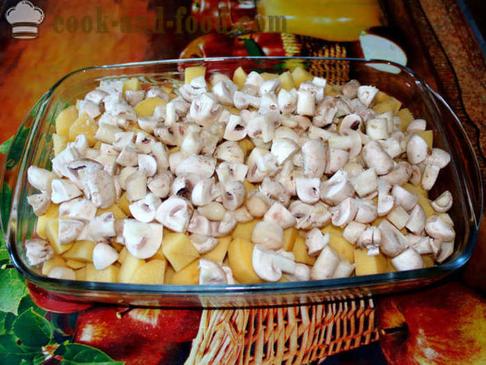 Potatoes with mushrooms baked in the oven - like baked potatoes with mushrooms, a step by step recipe photos