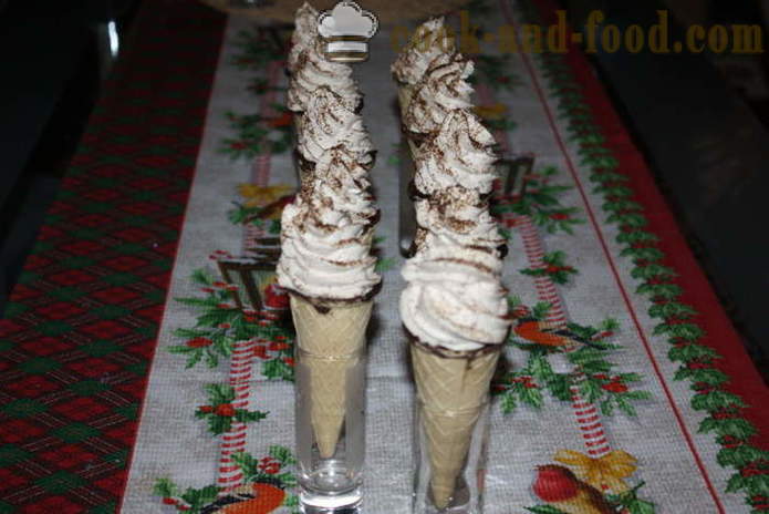 Dessert with mascarpone without baking in waffle cone - how to make a dessert without baking, step by step recipe photos
