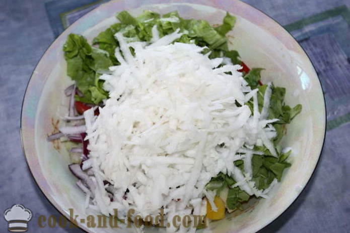Salad with vegetables and mozzarella - how to make a salad with vegetables and cheese, with a step by step recipe photos