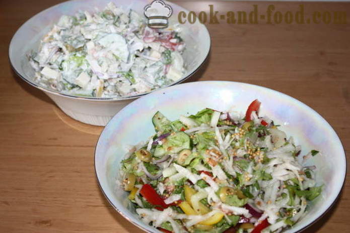 Salad with vegetables and mozzarella - how to make a salad with vegetables and cheese, with a step by step recipe photos