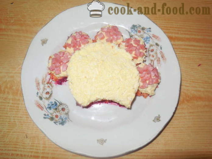 Layered salad in the Year of the Dog - How to decorate a salad on the year of the Dog, a step by step recipe photos