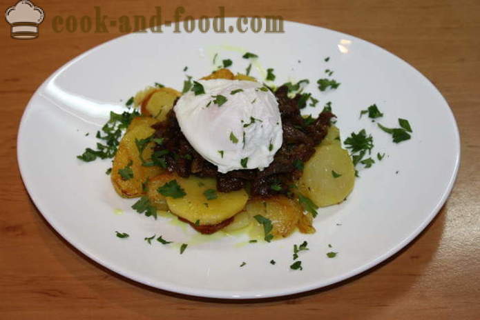 What file poached egg - lamb braised in wine and fried potatoes, a step by step recipe photos