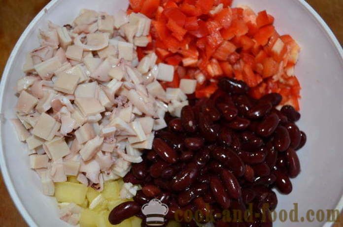 Salad with beans and squid - How to prepare a salad with squid and beans, with a step by step recipe photos