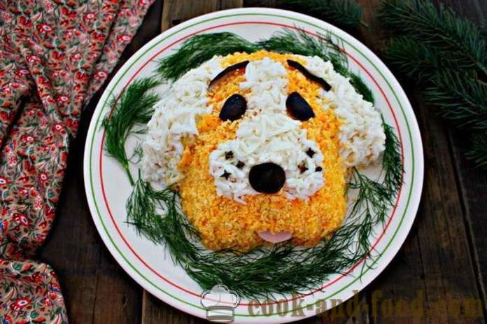 Delicious salads New Year 2018 - new items. How to decorate a salad on the year of the dog