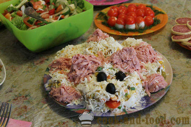 Delicious salads New Year 2018 - new items. How to decorate a salad on the year of the dog