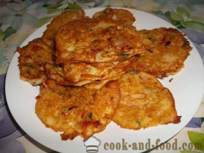 Pancakes made from potatoes with tomatoes - how to make potato pancakes, with a step by step recipe photos