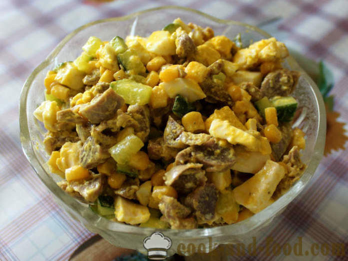 Salad with sausage cheese and chicken navels - how to make a salad of gizzards and cheese, with a step by step recipe photos