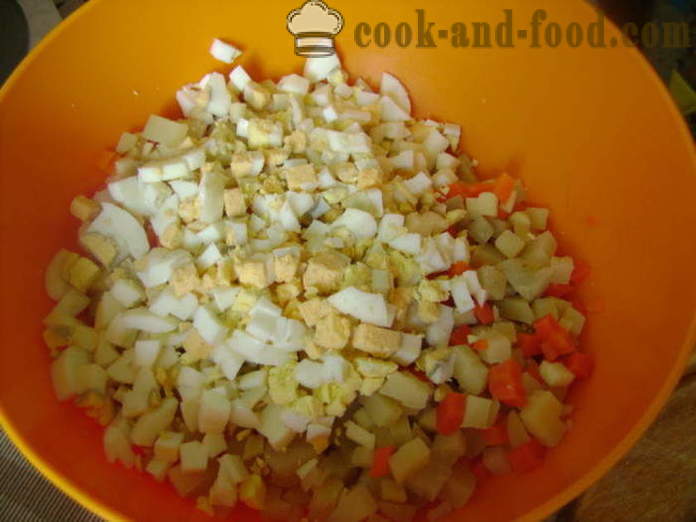 French salad with no meat and sausages - how to prepare a salad with apple, with a step by step recipe photos