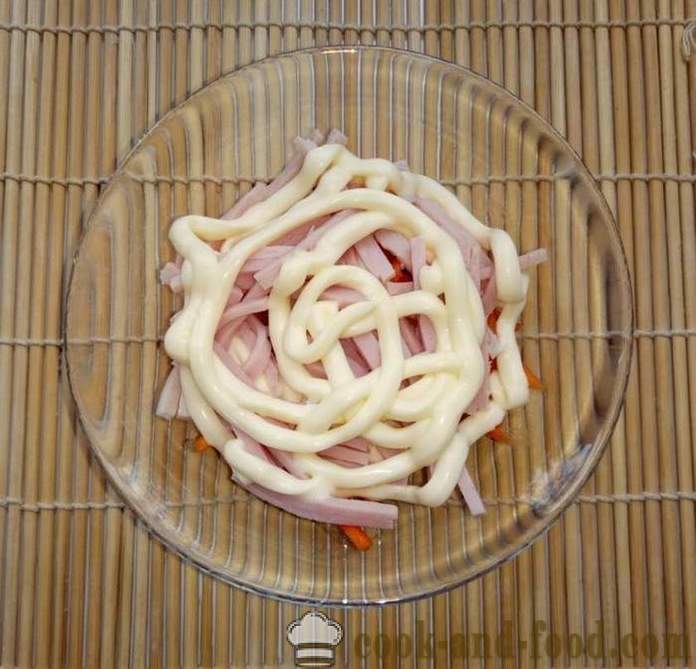 Simple salad and chips - how to make a layered salad with ham, mushrooms and chips, a step by step recipe photos