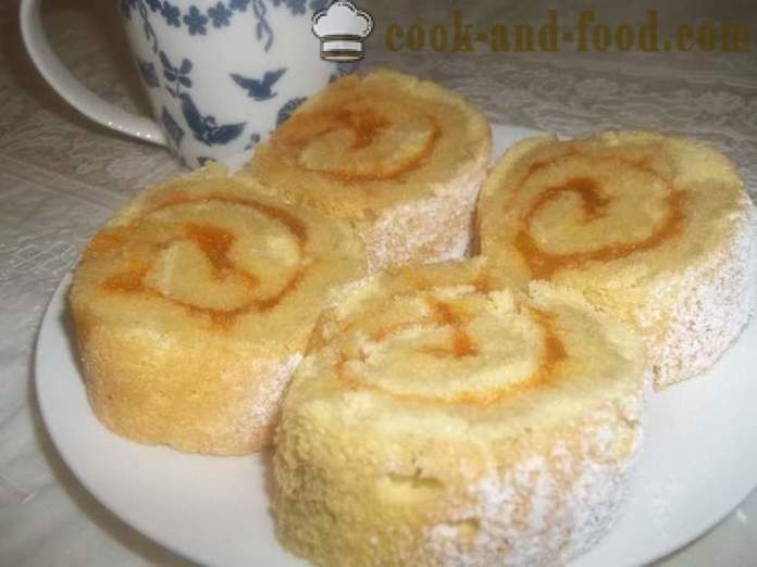 Quick Sponge roll with jam - how to bake a sponge roll at home, step by step recipe photos