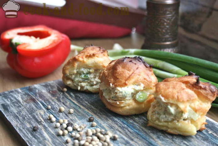 Profiteroles snack with savory filling - how to make profiteroles stuffed at home, step by step recipe photos
