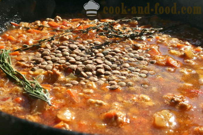 Stew with lentils, vegetables and sauce - how to cook lentils with meat and sauce, a step by step recipe photos