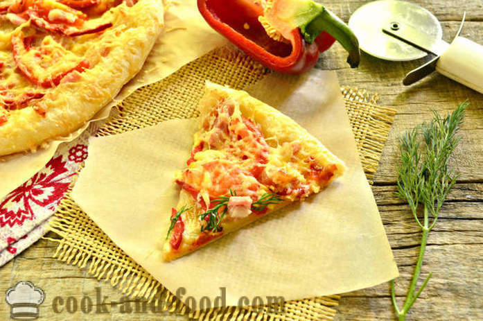 Pizza Puff Puff pastry with bacon and pepper - how to prepare unleavened pizza from the dough, a step by step recipe photos