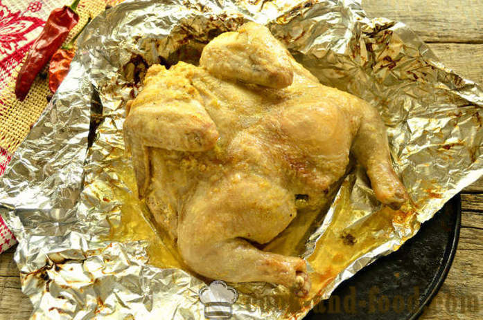 Whole chicken baked in foil in the oven - how to cook a chicken in the oven in foil, with a step by step recipe photos