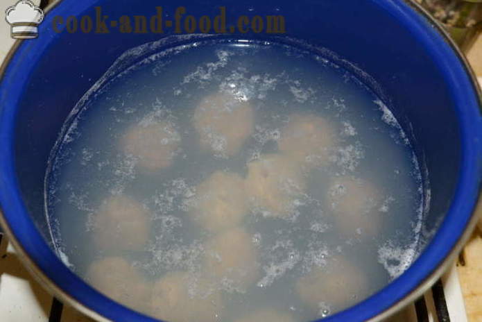 Potato soup with frozen meatballs and pickled cucumbers - how to cook potato soup with meatballs, with a step by step recipe photos