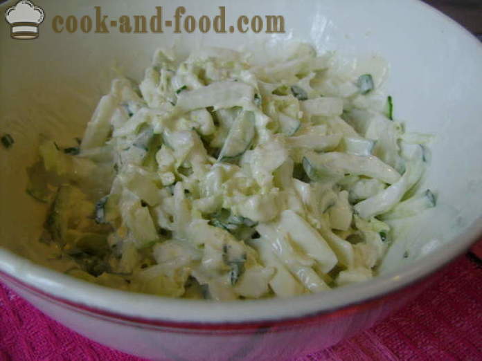 Salad with chinese cabbage, cucumber, egg and green onions - how to cook a delicious salad of Chinese cabbage, a step by step recipe photos