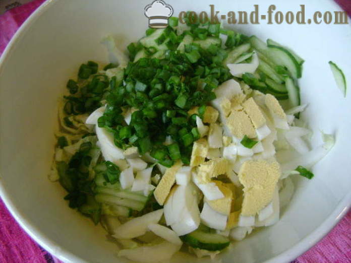 Salad with chinese cabbage, cucumber, egg and green onions - how to cook a delicious salad of Chinese cabbage, a step by step recipe photos