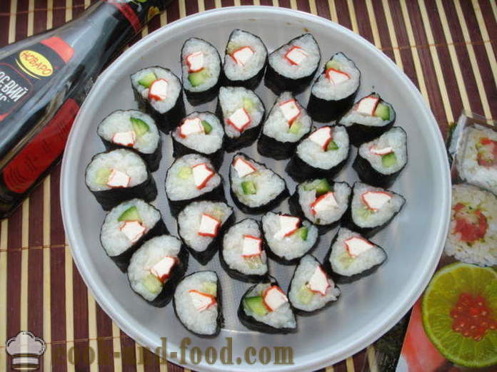 Sushi with a cucumber and crab sticks - how to make sushi with crab sticks at home, step by step recipe photos